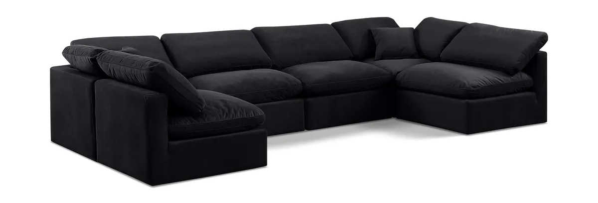 Indulge - Velvet 6 Piece Modular U-Shaped Sectional - Charcoal