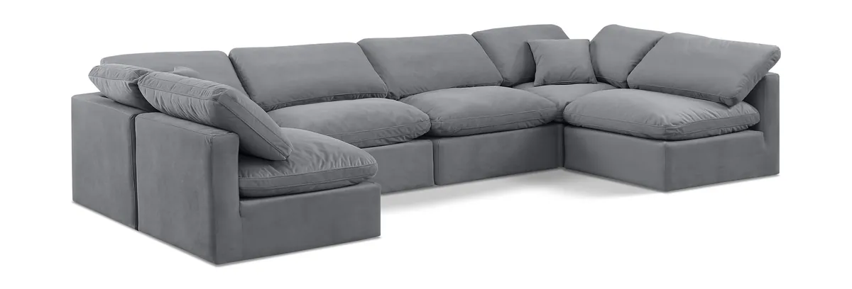 Indulge - Velvet 6 Piece Modular U-Shaped Sectional - Gray