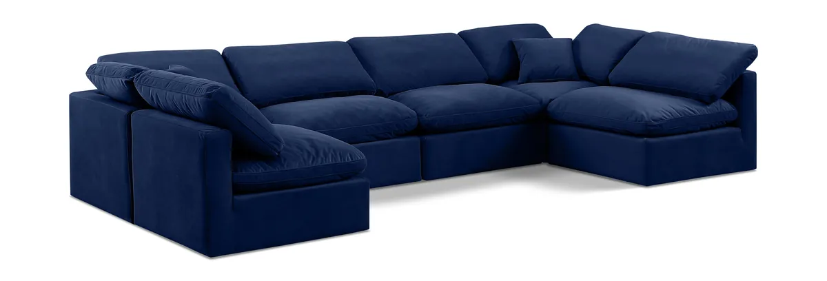 Indulge - Velvet 6 Piece Modular U-Shaped Sectional - Blue
