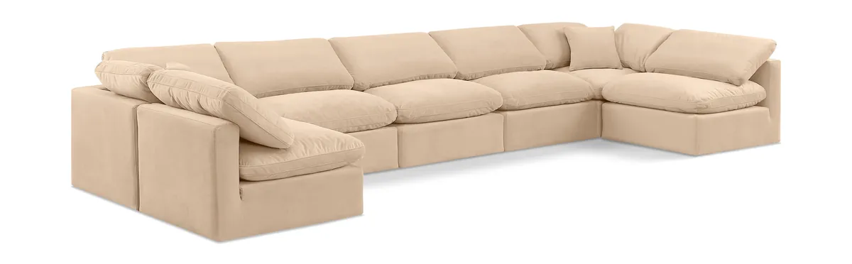 Indulge - Velvet 7 Piece Modular U-Shaped Sectional - Beige