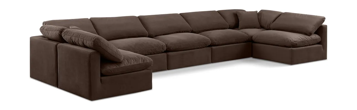Indulge - Velvet 7 Piece Modular U-Shaped Sectional - Brown