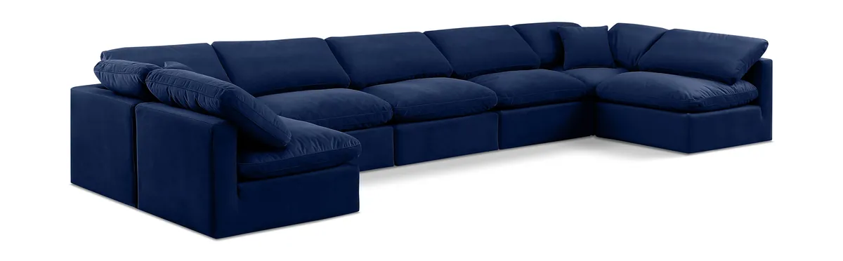 Indulge - Velvet 7 Piece Modular U-Shaped Sectional - Blue