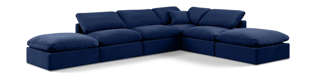 Indulge - Velvet 6 Piece Modular Armless Sectional - Blue
