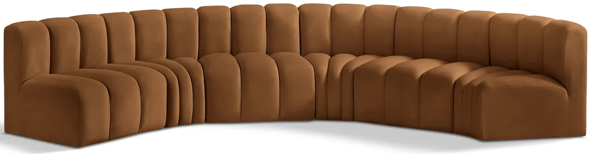 Arc - Velvet 6 Piece U-Shaped Modular Sofa - Saddle