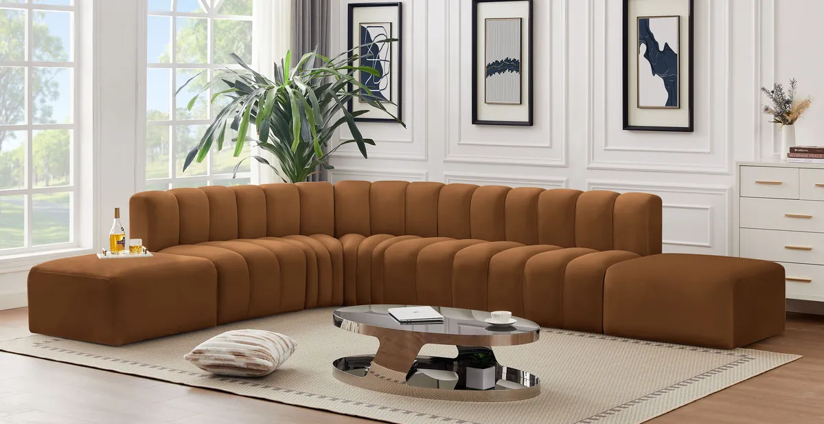 Arc - Velvet 7 Piece Corner Modular Sofa - Saddle - View 2
