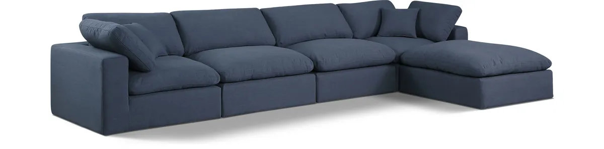 Comfy - 5 Piece Linen Modular Sectional With Chaise - Blue