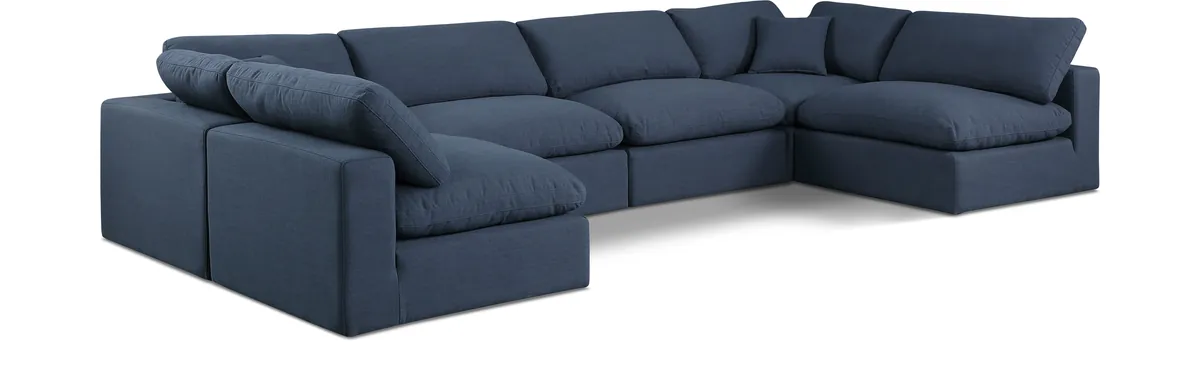 Comfy - 6 Piece Linen Modular Armless Sectional - Blue