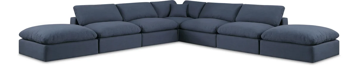 Comfy - 7 Piece Linen Modular Corner Sectional - Blue