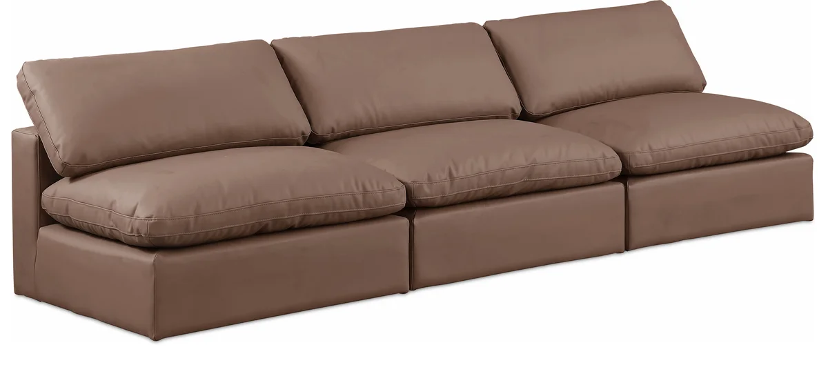 Comfy - Faux Leather Modular Armless Sofa 3 Seats - Brown