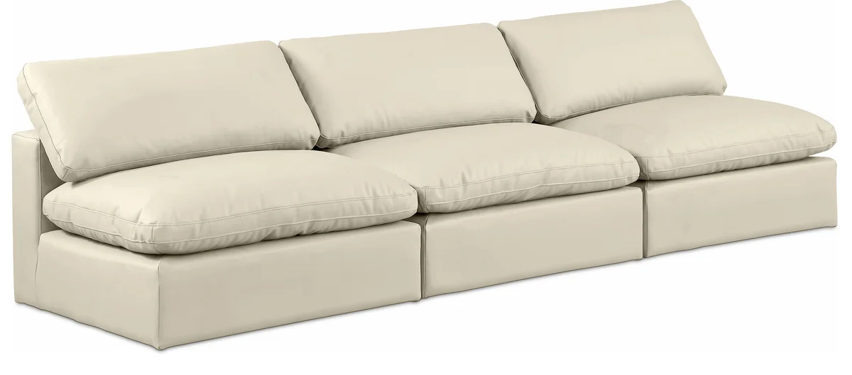 Comfy - Faux Leather Modular Armless Sofa 3 Seats - Cream