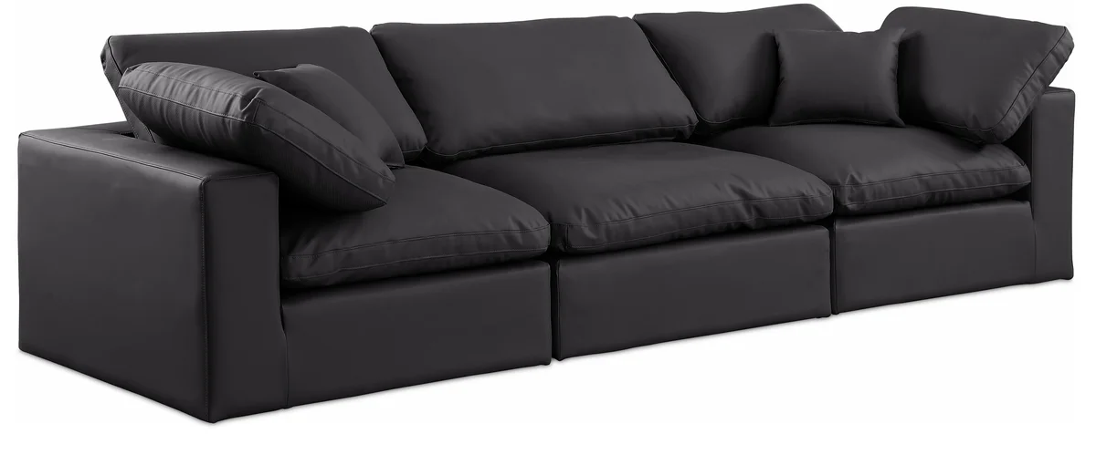 Comfy - Faux Leather Modular Sofa 3 Seats - Black
