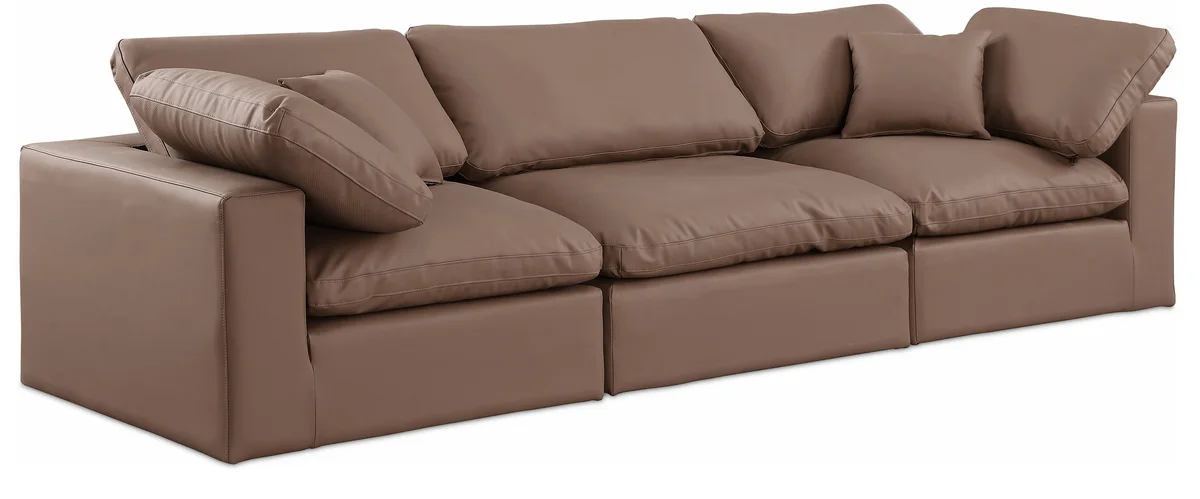 Comfy - Faux Leather Modular Sofa 3 Seats - Brown