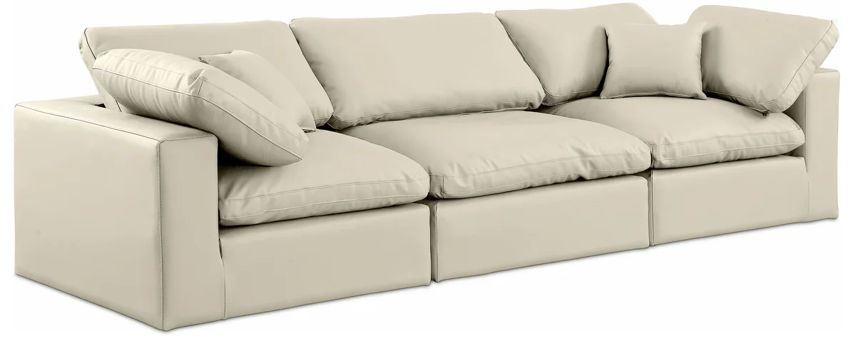 Comfy - Faux Leather Modular Sofa 3 Seats - Cream