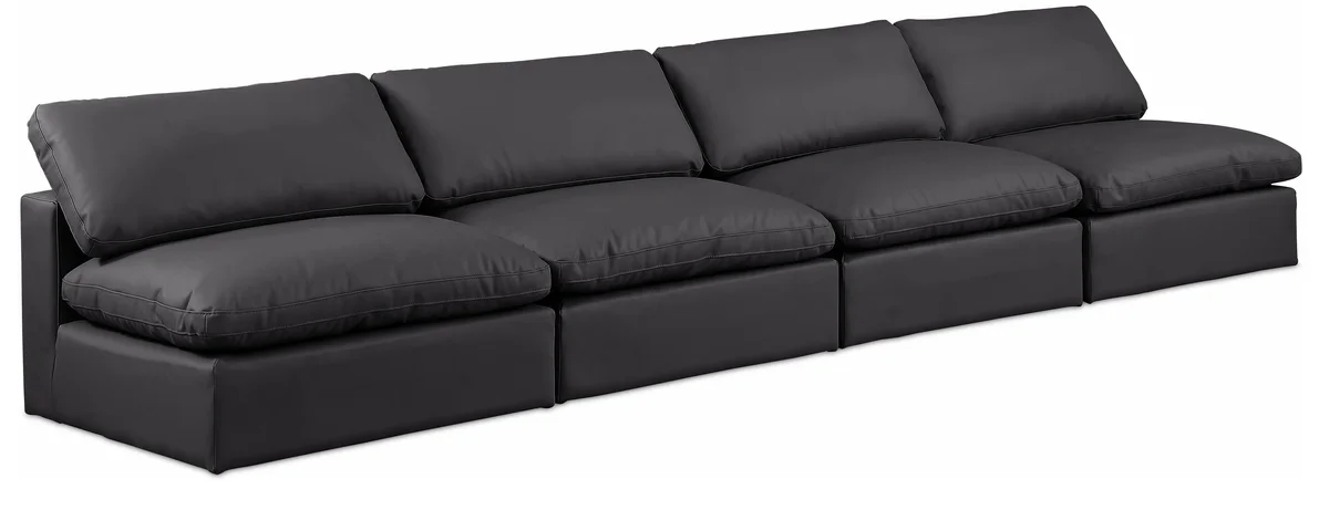 Comfy - Faux Leather Modular Armless Sofa 4 Seats - Black