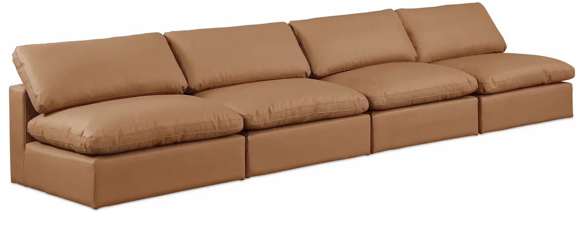 Comfy - Faux Leather Modular Armless Sofa 4 Seats - Cognac