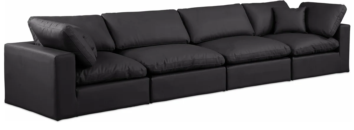 Comfy - Faux Leather Modular Sofa 4 Seats - Black