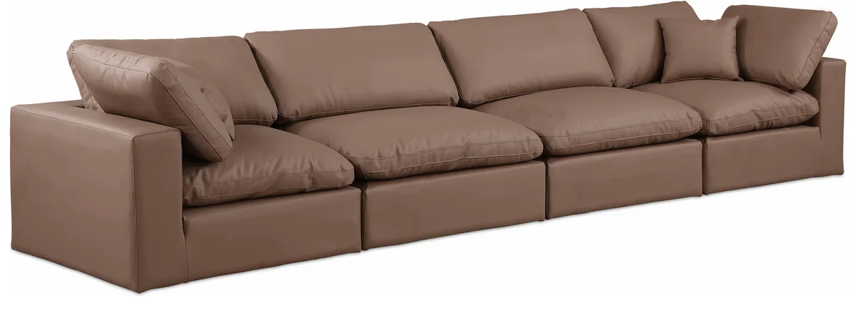 Comfy - Faux Leather Modular Sofa 4 Seats - Brown