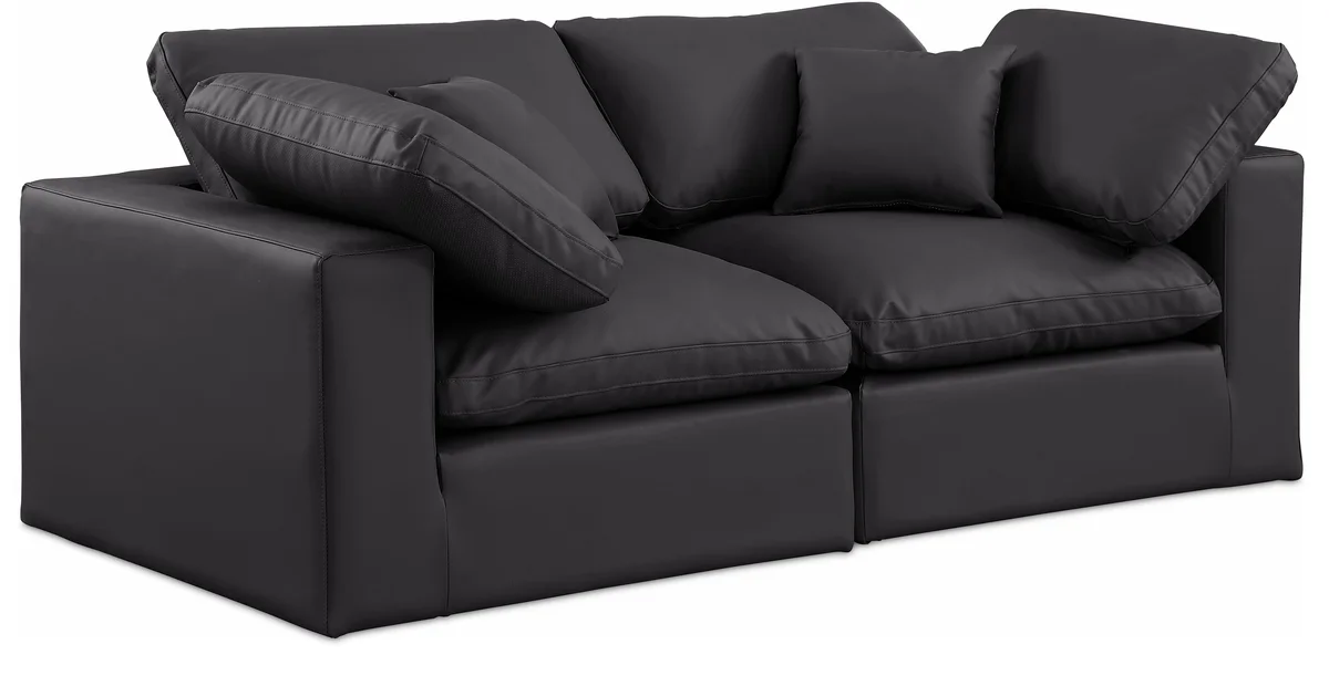 Comfy - Faux Leather Modular Sofa 2 Seats - Black