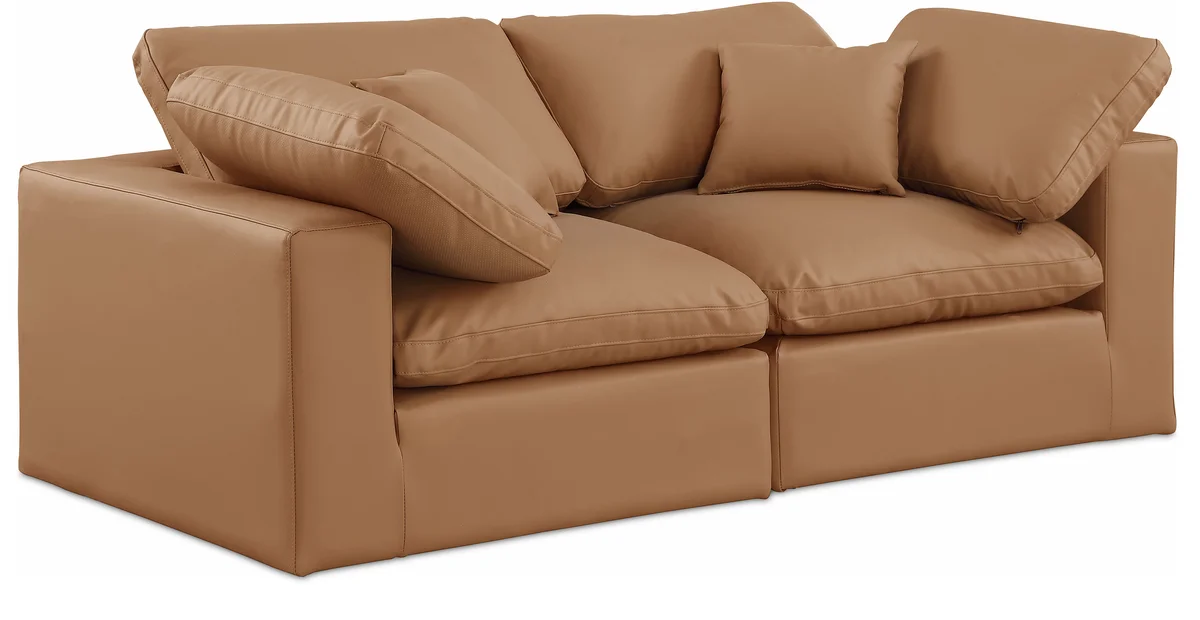 Comfy - Faux Leather Modular Sofa 2 Seats - Cognac
