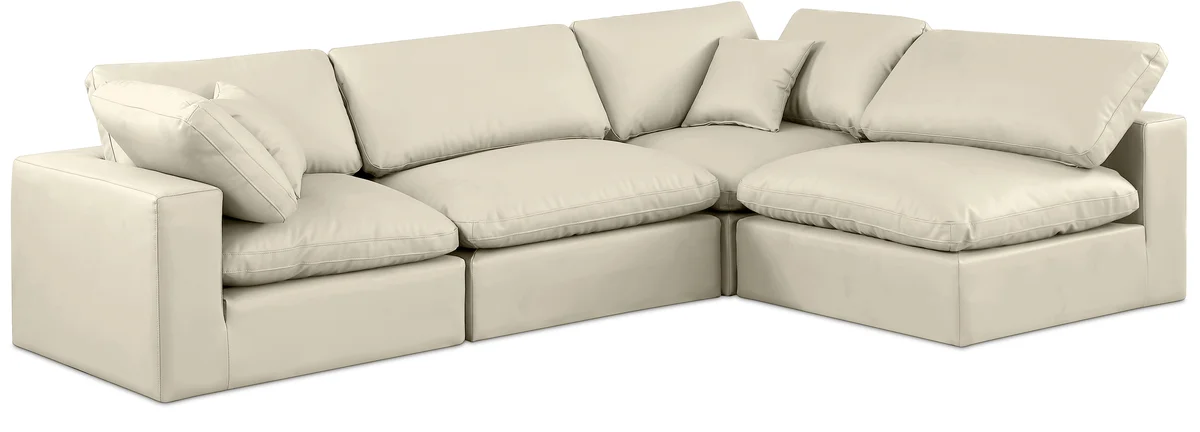 Comfy - 4 Piece Faux Leather Modular Armless Sectional - Cream