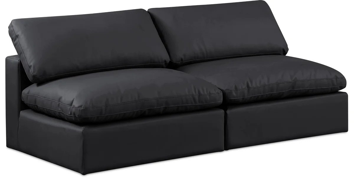 Comfy - Faux Leather Modular Armless Sofa 2 Seats - Black