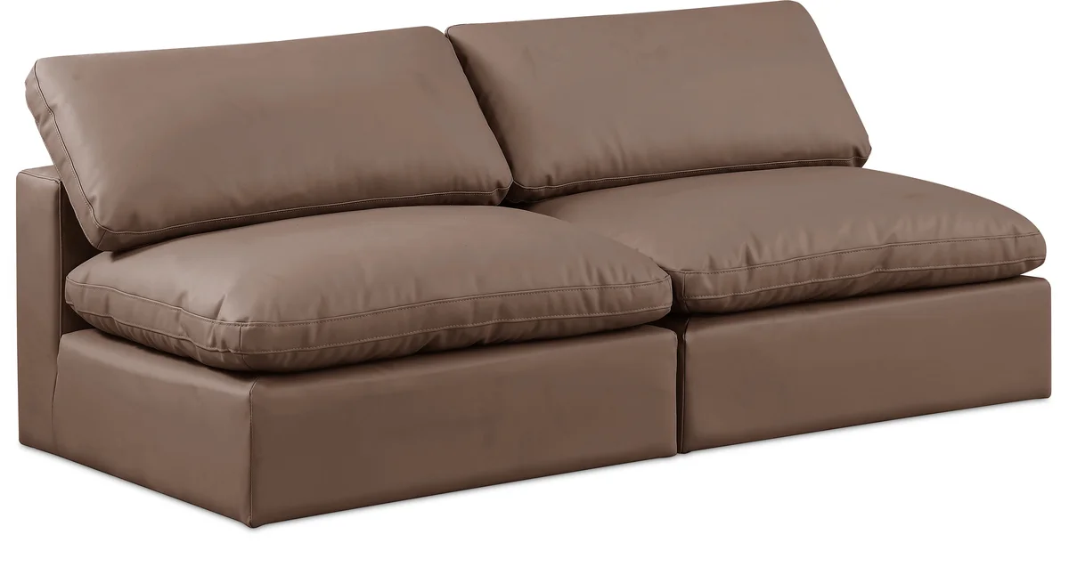 Comfy - Faux Leather Modular Armless Sofa 2 Seats - Brown