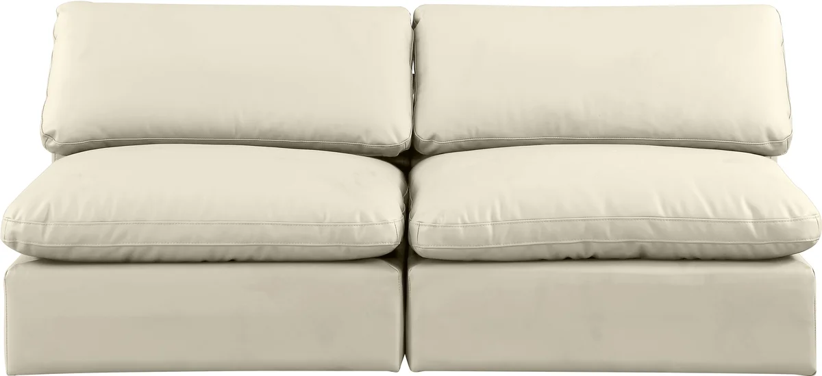 Comfy - Faux Leather Modular Armless Sofa 2 Seats - Beige - View 2