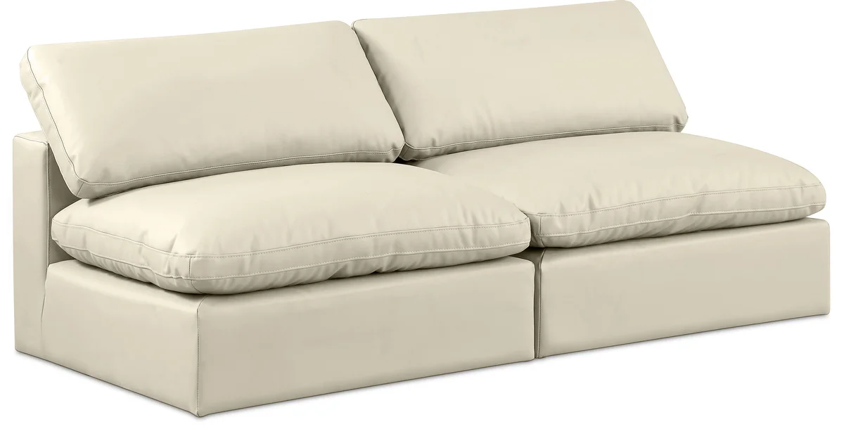 Comfy - Faux Leather Modular Armless Sofa 2 Seats - Beige