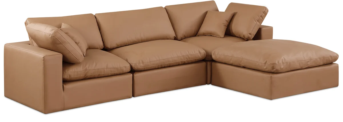 Comfy - 4 Piece Faux Leather Modular Sectional With Chaise - Cognac