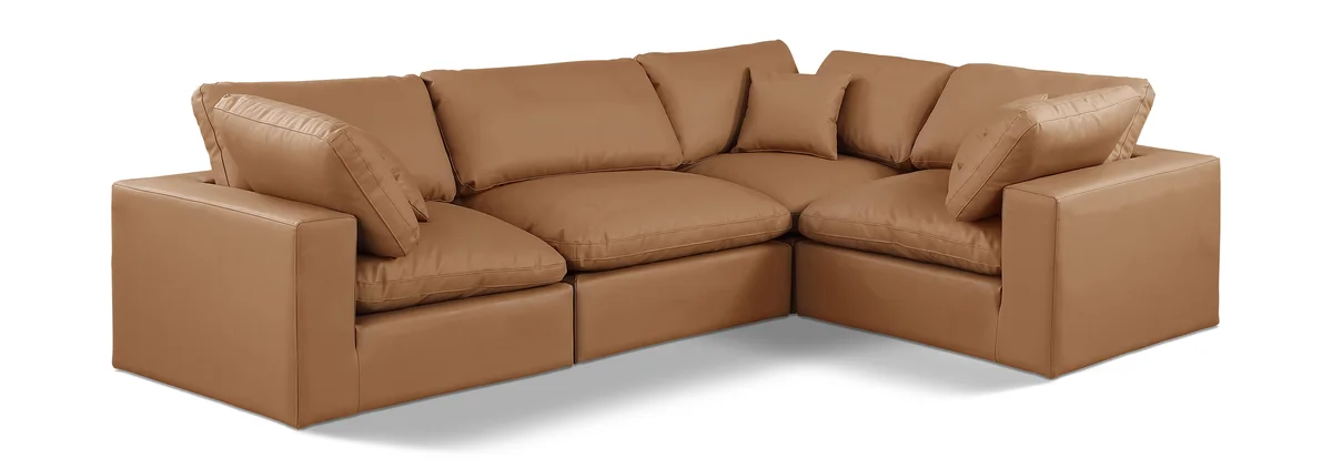 Comfy - 4 Piece Faux Leather Modular Sectional - Cognac