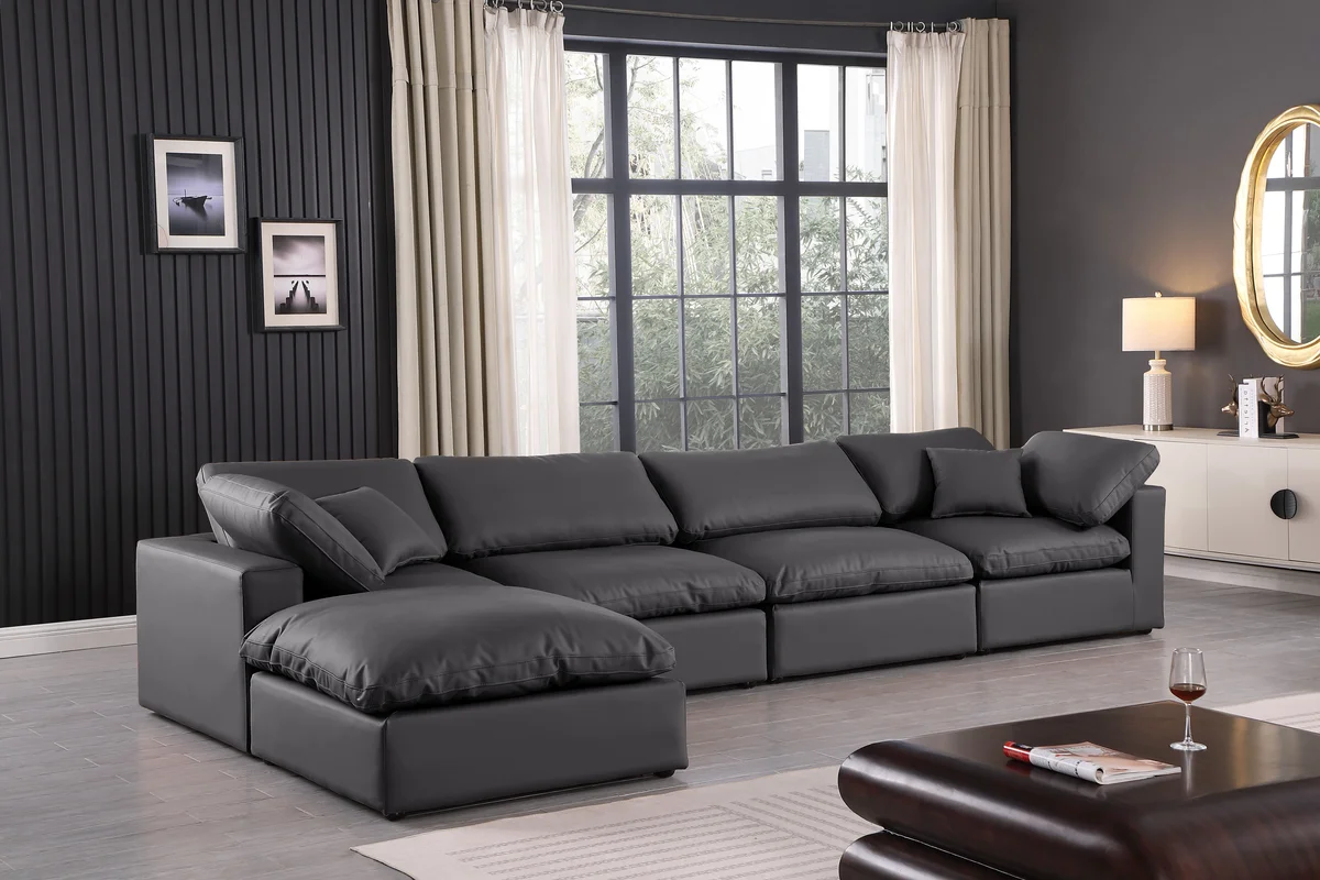 Comfy - 5 Piece Faux Leather Modular Sectional With Chaise - Charcoal - View 2