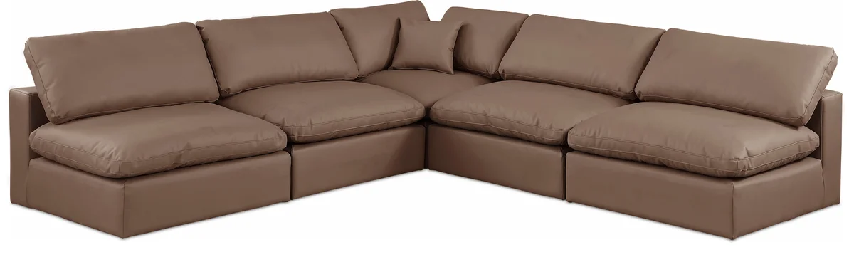 Comfy - 5 Piece Faux Leather Modular Corner Armless Sectional - Brown