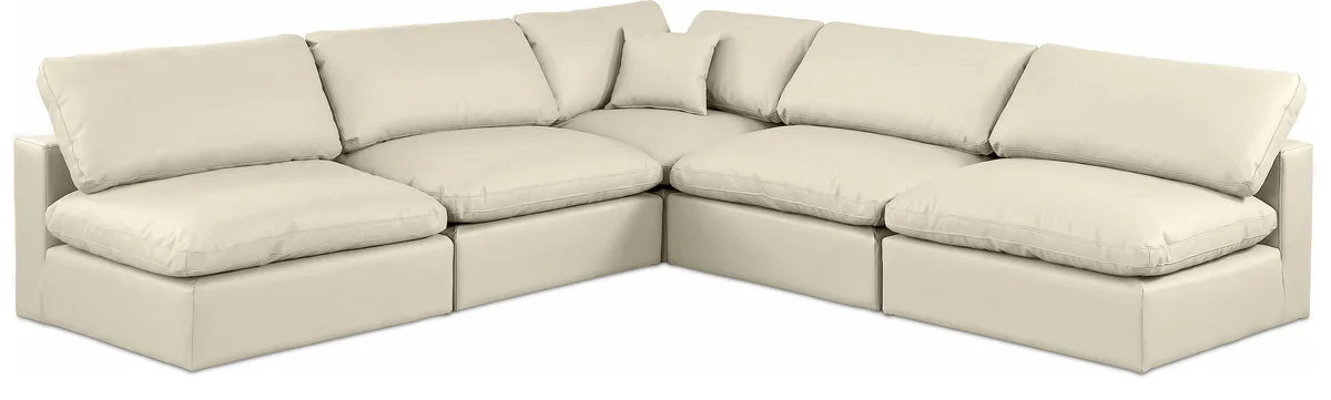 Comfy - 5 Piece Faux Leather Modular Corner Armless Sectional - Cream