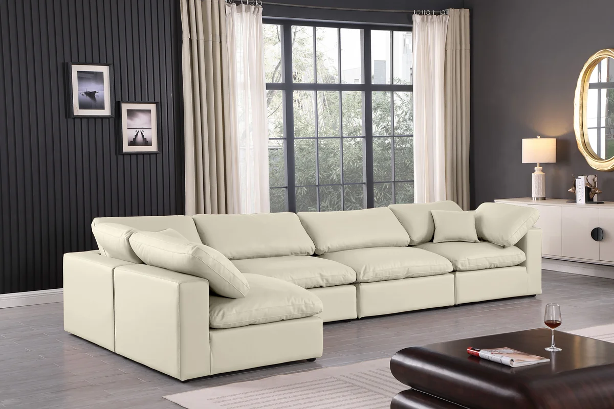 Comfy - 5 Piece Faux Leather Modular Sectional - Cream - View 2