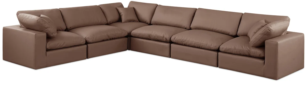 Comfy - 6 Piece Faux Leather Modular Corner Sectional - Brown