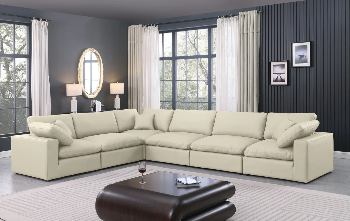 Comfy - 6 Piece Faux Leather Modular Corner Sectional - Cream - View 2