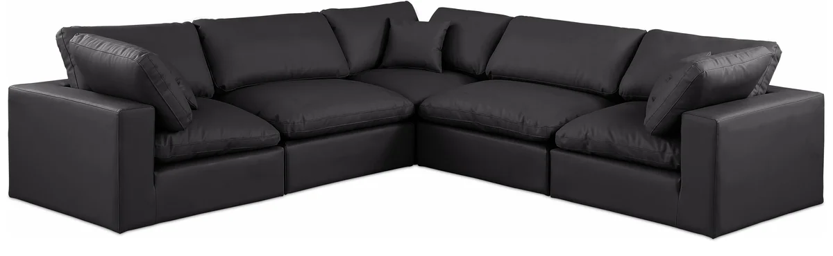 Comfy - 5 Piece Faux Leather Modular Corner Sectional - Charcoal