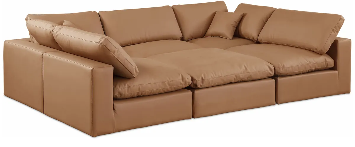 Comfy - 6 Piece Faux Leather Sectional - Cognac