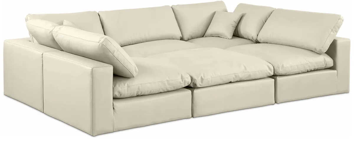 Comfy - 6 Piece Faux Leather Sectional - Cream
