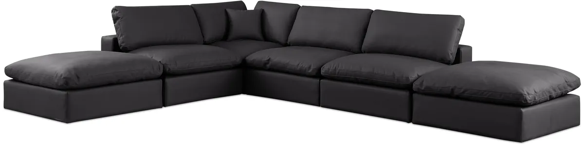 Comfy - 6 Piece Faux Leather Modular Sectional - Charcoal