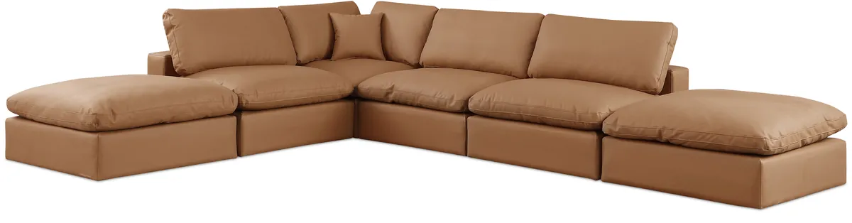 Comfy - 6 Piece Faux Leather Modular Sectional - Cognac