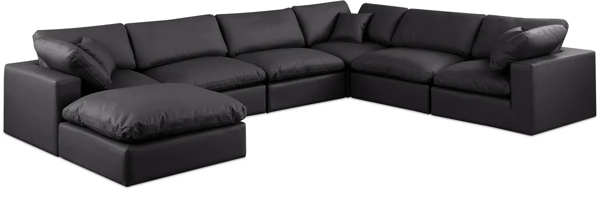 Comfy - 7 Piece Faux Leather Modular Sectional With Chaise - Charcoal