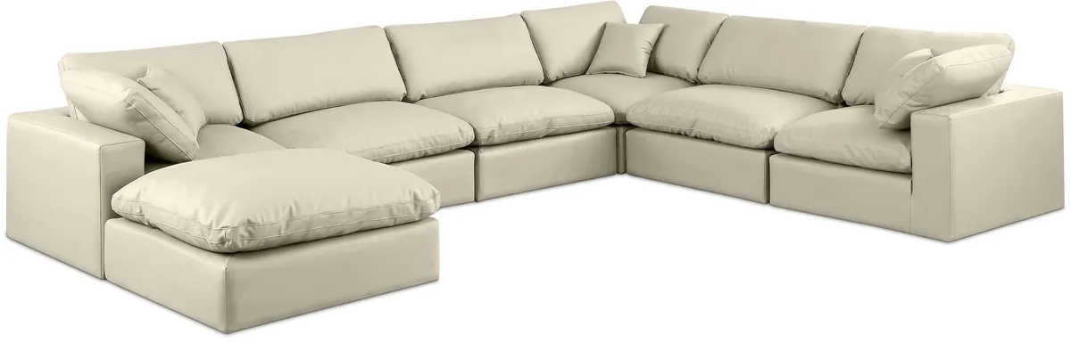 Comfy - 7 Piece Faux Leather Modular Sectional With Chaise - Cream