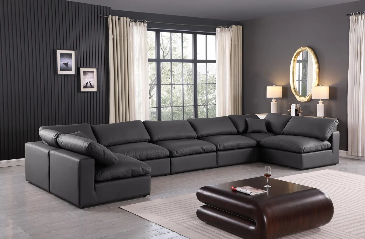 Comfy - 7 Piece Faux Leather Modular Armless Sectional - Charcoal - View 2