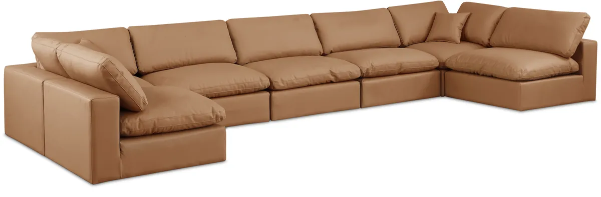 Comfy - 7 Piece Faux Leather Modular Armless Sectional - Cognac