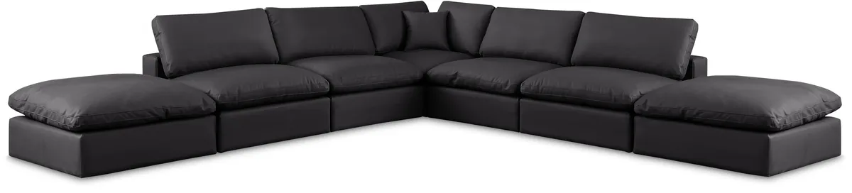 Comfy - 7 Piece Faux Leather Modular Corner Sectional - Charcoal