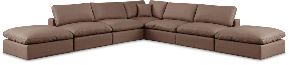 Comfy - 7 Piece Faux Leather Modular Corner Sectional - Brown