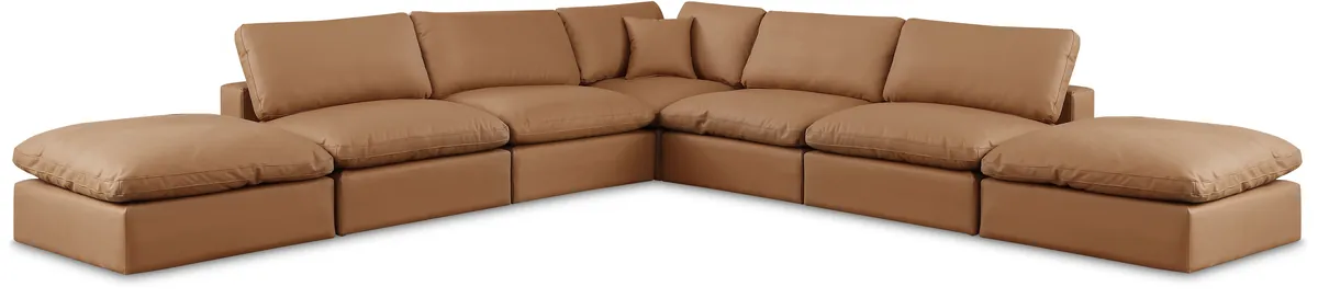 Comfy - 7 Piece Faux Leather Modular Corner Sectional - Cognac