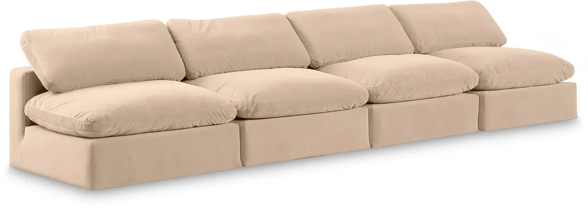 Comfy - Velvet Modular Armless Sofa 4 Seats - Beige