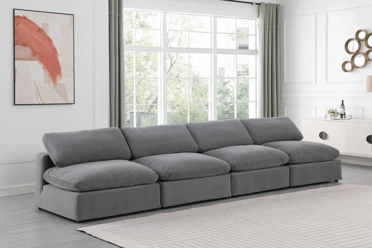 Comfy - Velvet Modular Armless Sofa 4 Seats - Dark Gray - View 2